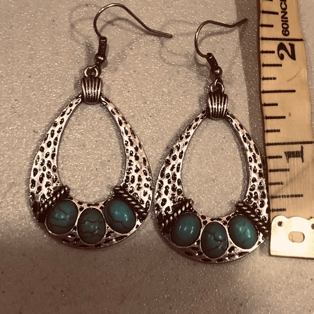 Silvertone & faux turquoise earrings
